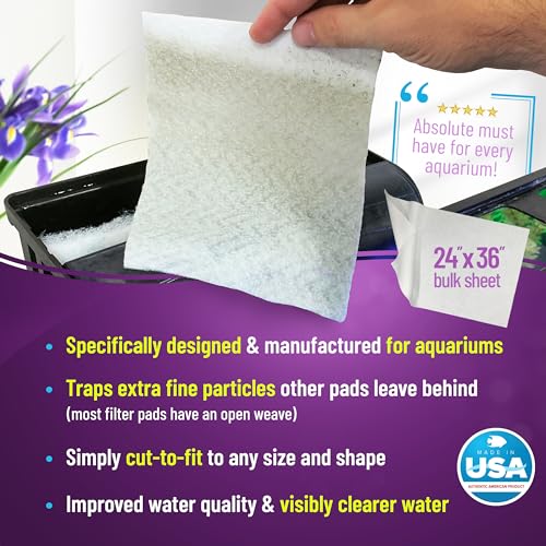 Aquatic Specialists Aquarium Sharpening Filter Pad - 100 Micron Filter Floss for Fish Tank Filters, Water Sharpening Pad (24" x 36")