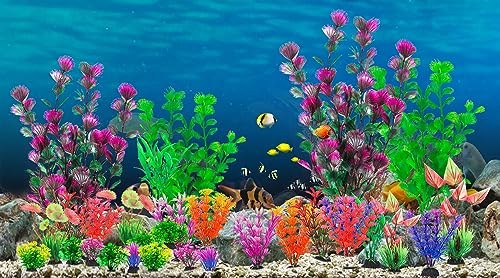 CousDUoBe 30-Piece Set of Synthetic Aquarium Vegetation for Fish Tanks, Full Ornamental Equipment in Varied Sizes